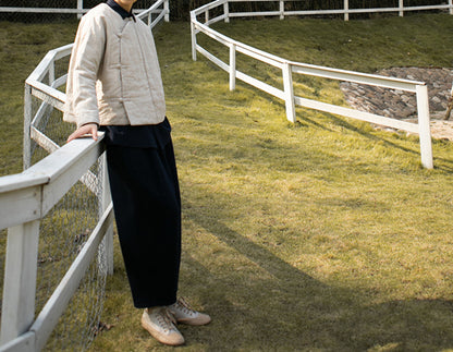 edoa Collarless Flax Linen Goose Down Chinese Jacket 