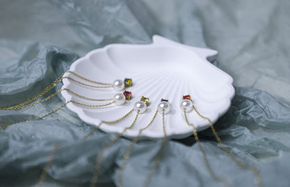 edoa Peal and Birthstone Duo Clavicle Chain