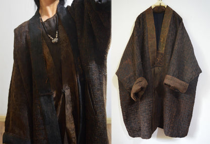 Mud Tussah Silk Tweed Kimono Coat co0242 X008