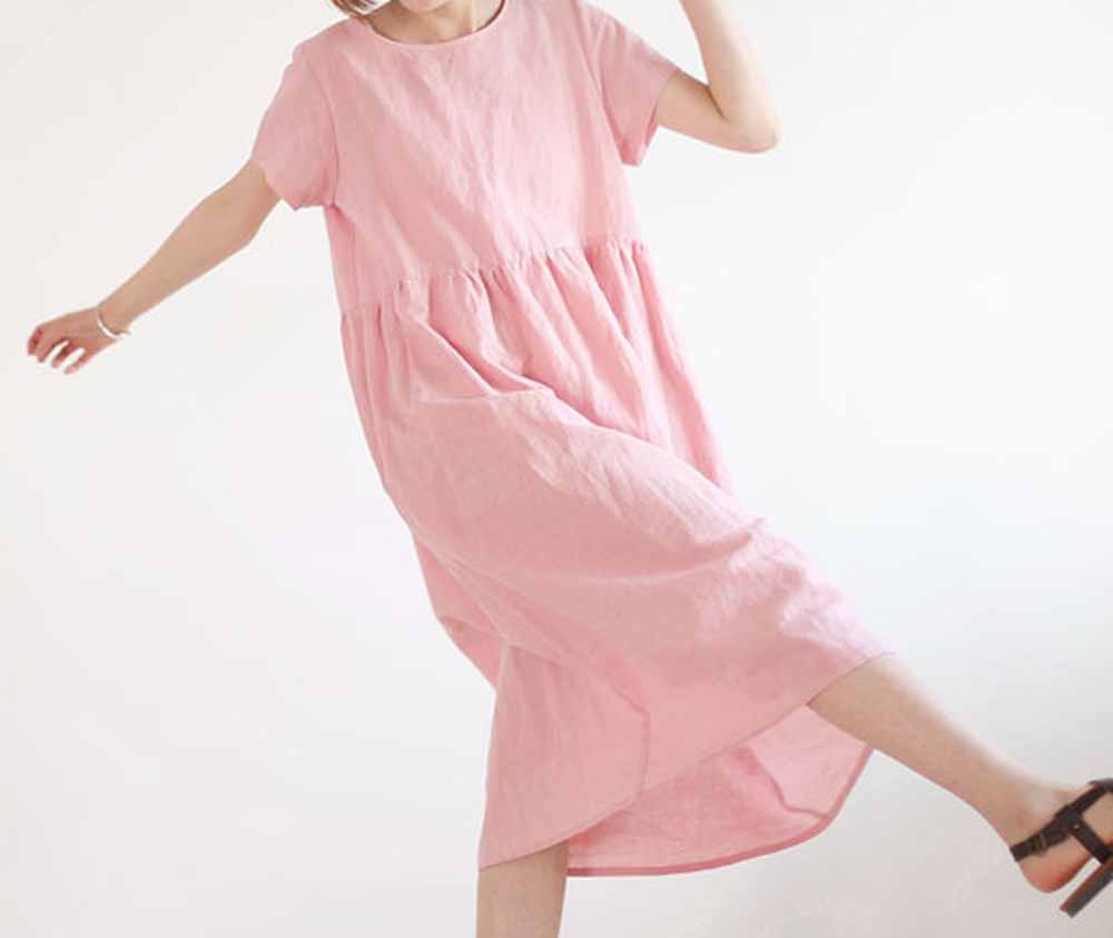 edoa Ramie Short Sleeve Loose Dress