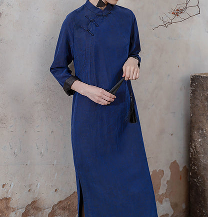 edoa Blue Mud Silk Modern Cheongsaam Dress