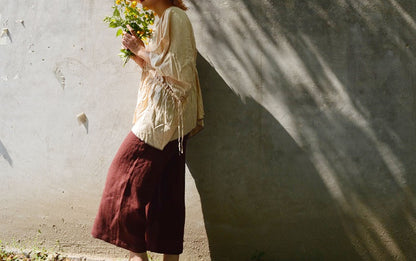 edoa Oversized Dupion Silk Top decored with Hand Embroidery Sashiko