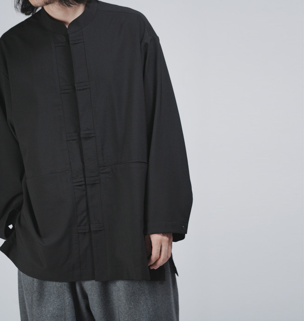 edoa Casual Loose fit Chinese Style Stand Collar Thin Woolen Kung Fu Over Shirt