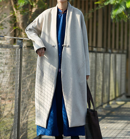 edoa Reversible Double Face Wool and Mud Silk Hanfu Coat 