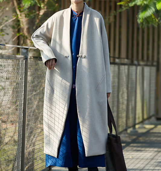 edoa Reversible Double Face Wool and Mud Silk Hanfu Coat 