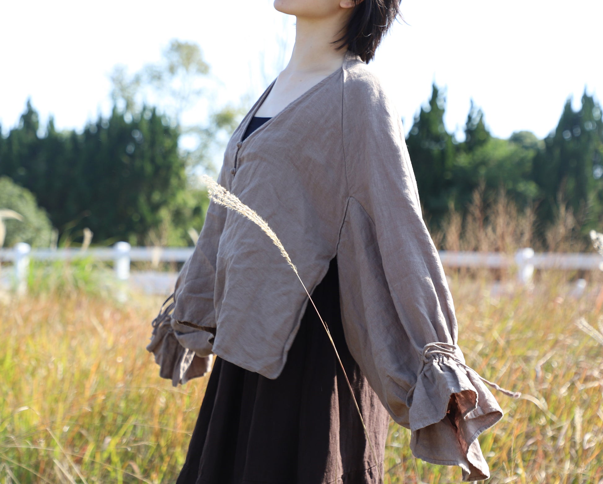 edoa Taupe Linen Pirate Shirt 