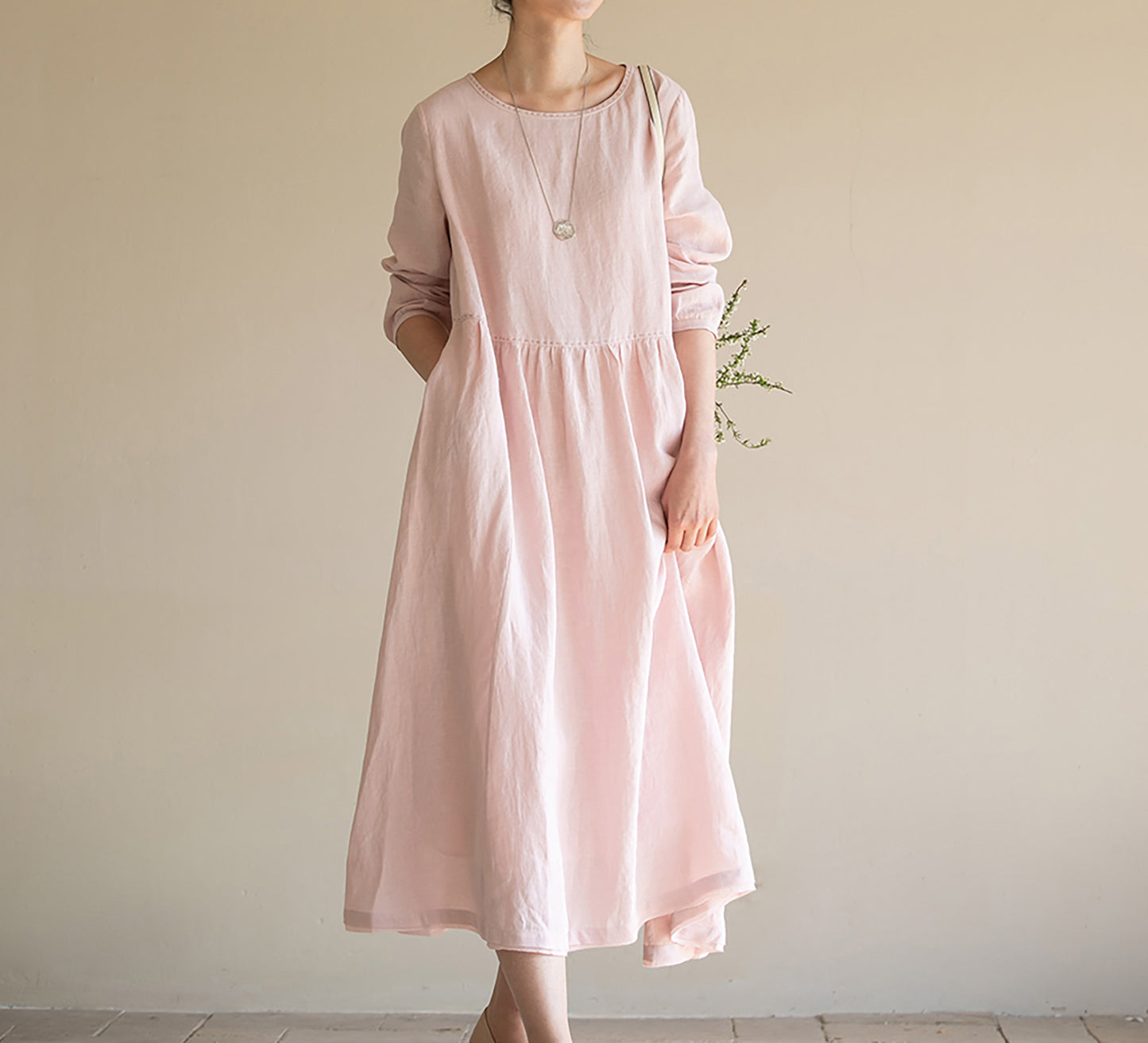 edoa Loose Fit Higher Waist Hemp Dress 