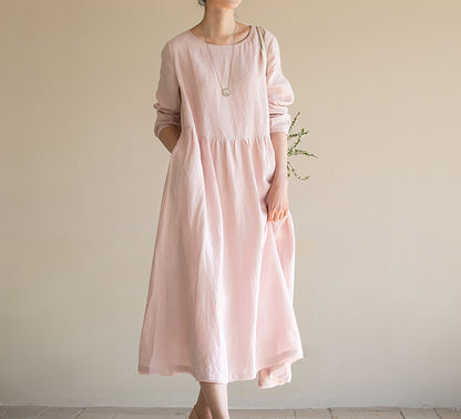 edoa Loose Fit Higher Waist Hemp Dress 