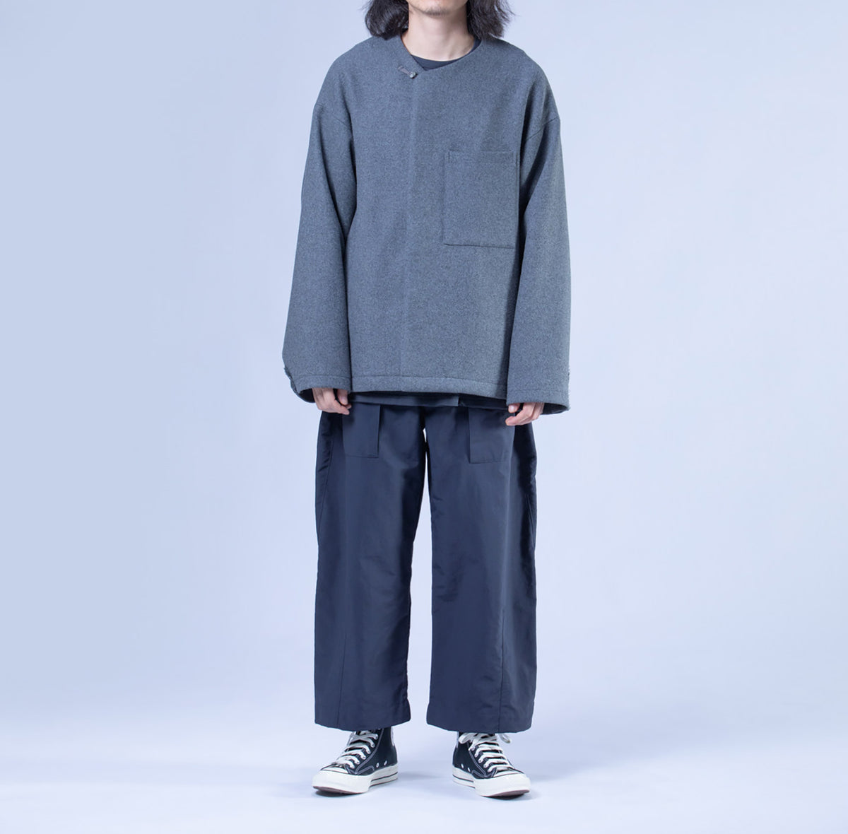 edoa Casual Loose-fit Collarless Woolen Coat