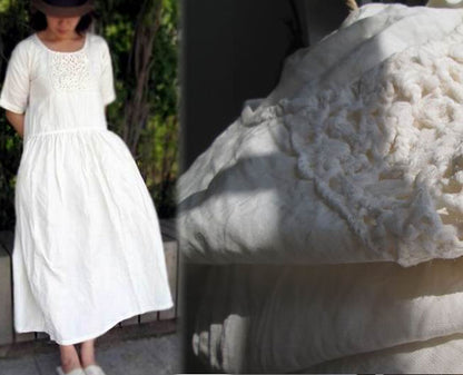 edoa Hand Crochet Maxi Linen Dress 