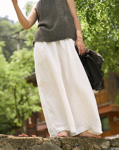 edoa White Linen Wide-leg Pants