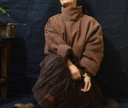 edoa Cracked Mud Silk Goose Down Turtleneck Coat 