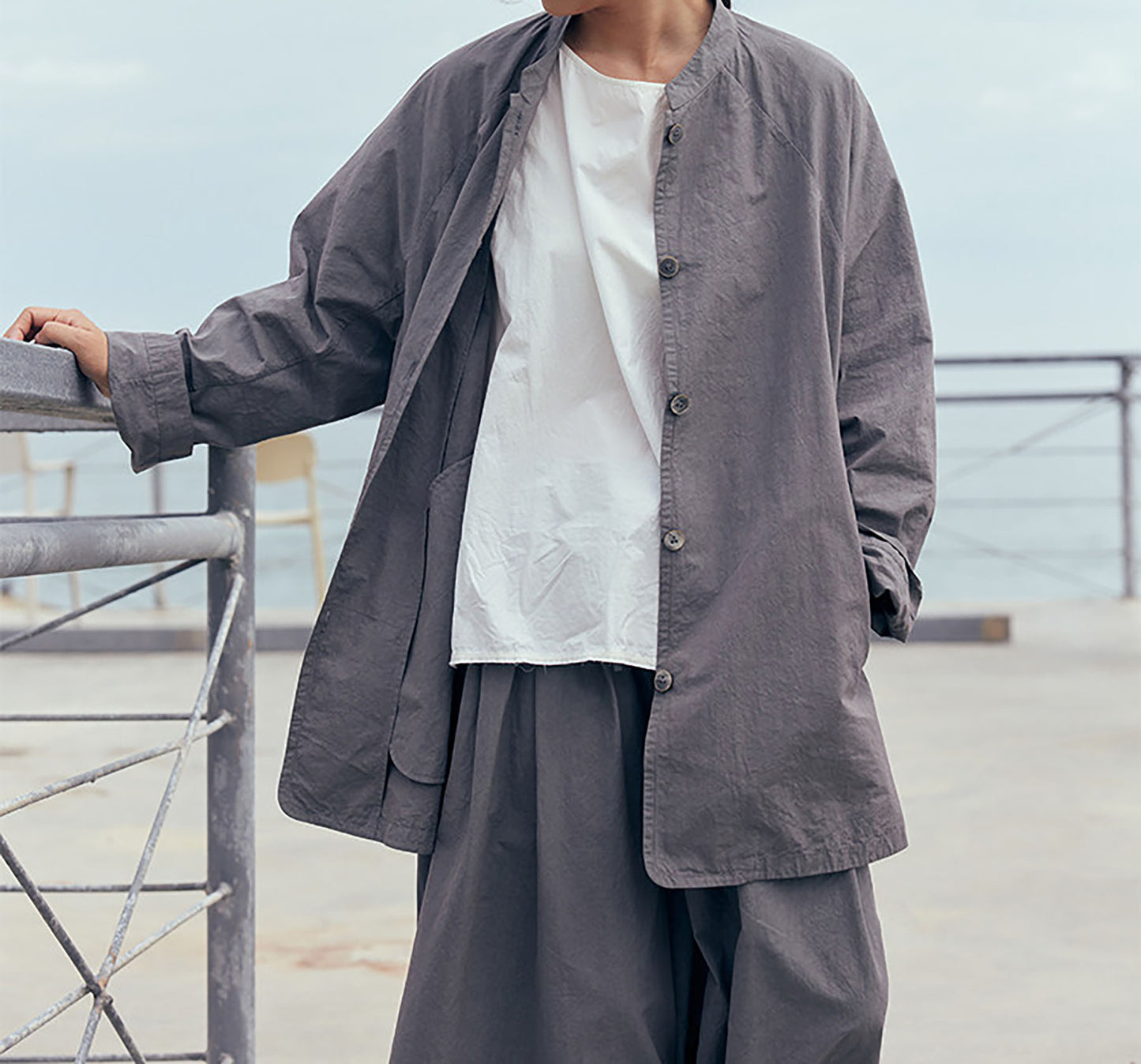 edoa Gray Loose Fitting High Densit Sun-dried Cotton Oriental Tang Jacket