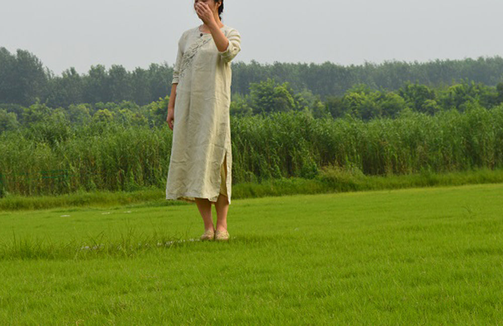 edoa Hand Embroidered Hemp Dress