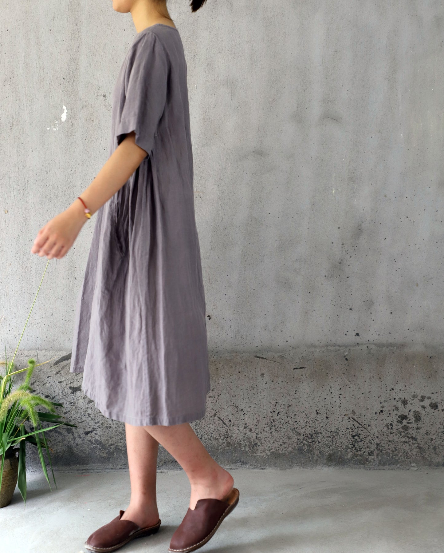 edoa Washed Linen Trapeze  Dress