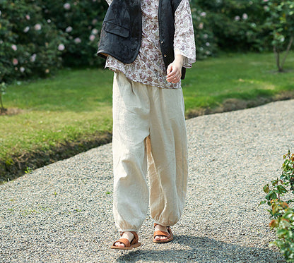 edoa Flax Linen Elasticated Waist Lantern Pants