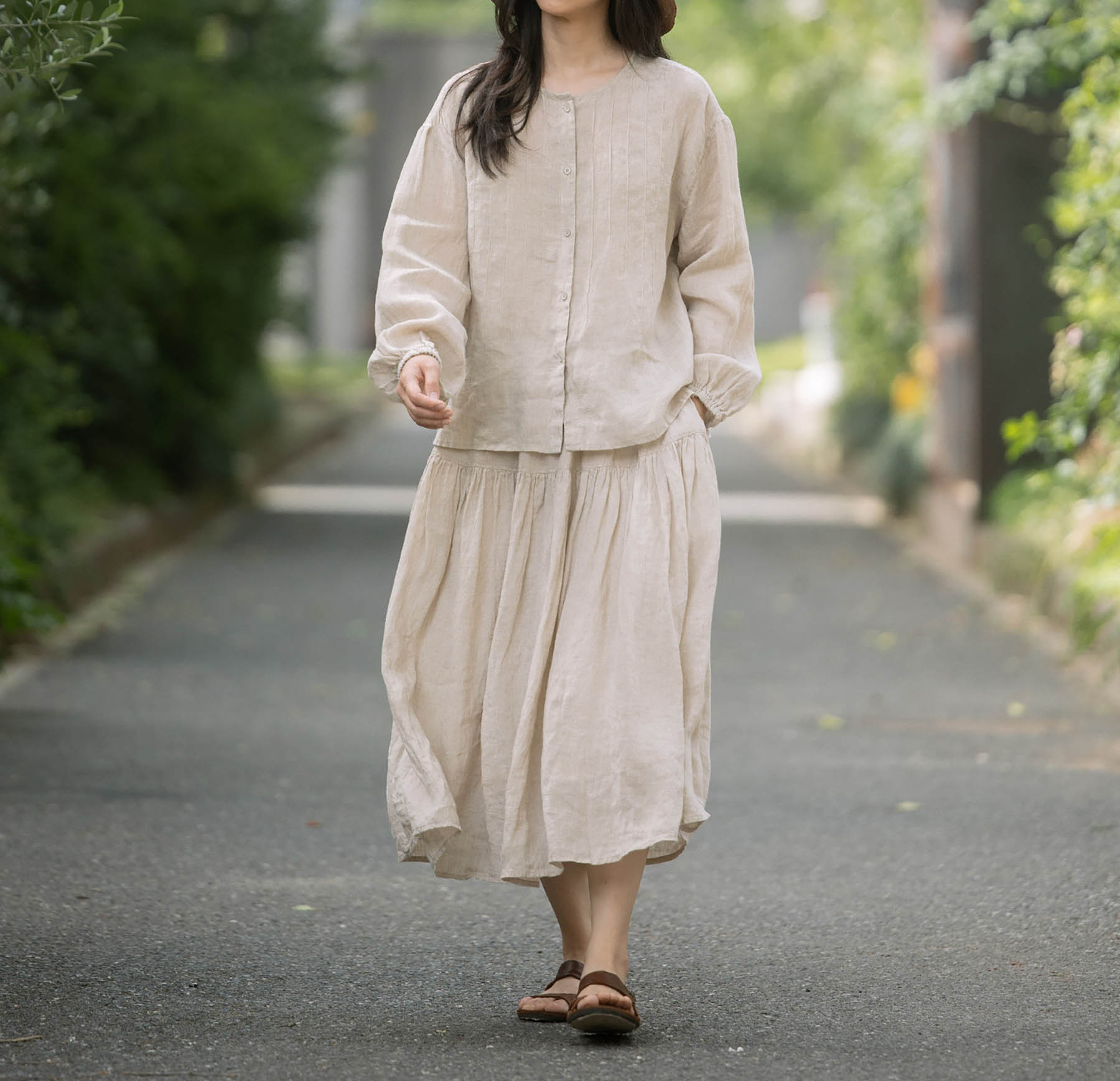 edoa Flax Linen Artist Blouse with Elastic Cuff 