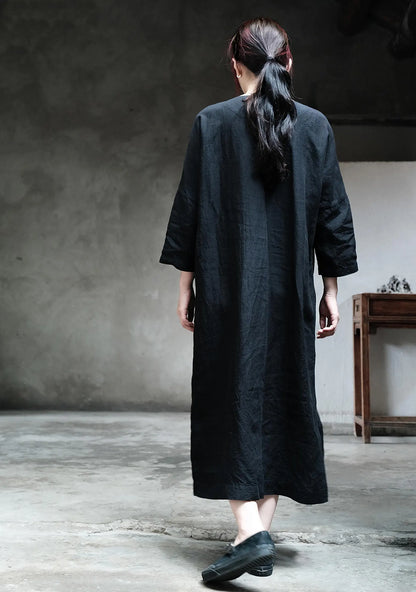 edoa Linen Tie-back Pullover Kaftan Dress
