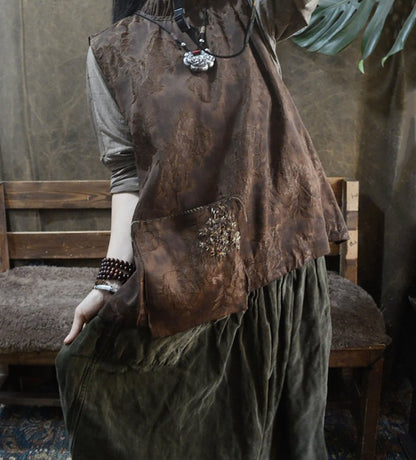 Reversible Distressed Mud Silk Ruffle Neck Vest to0279 X315