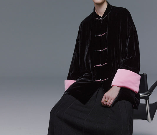 edoa Black Silk Velvet Puffer Jacket