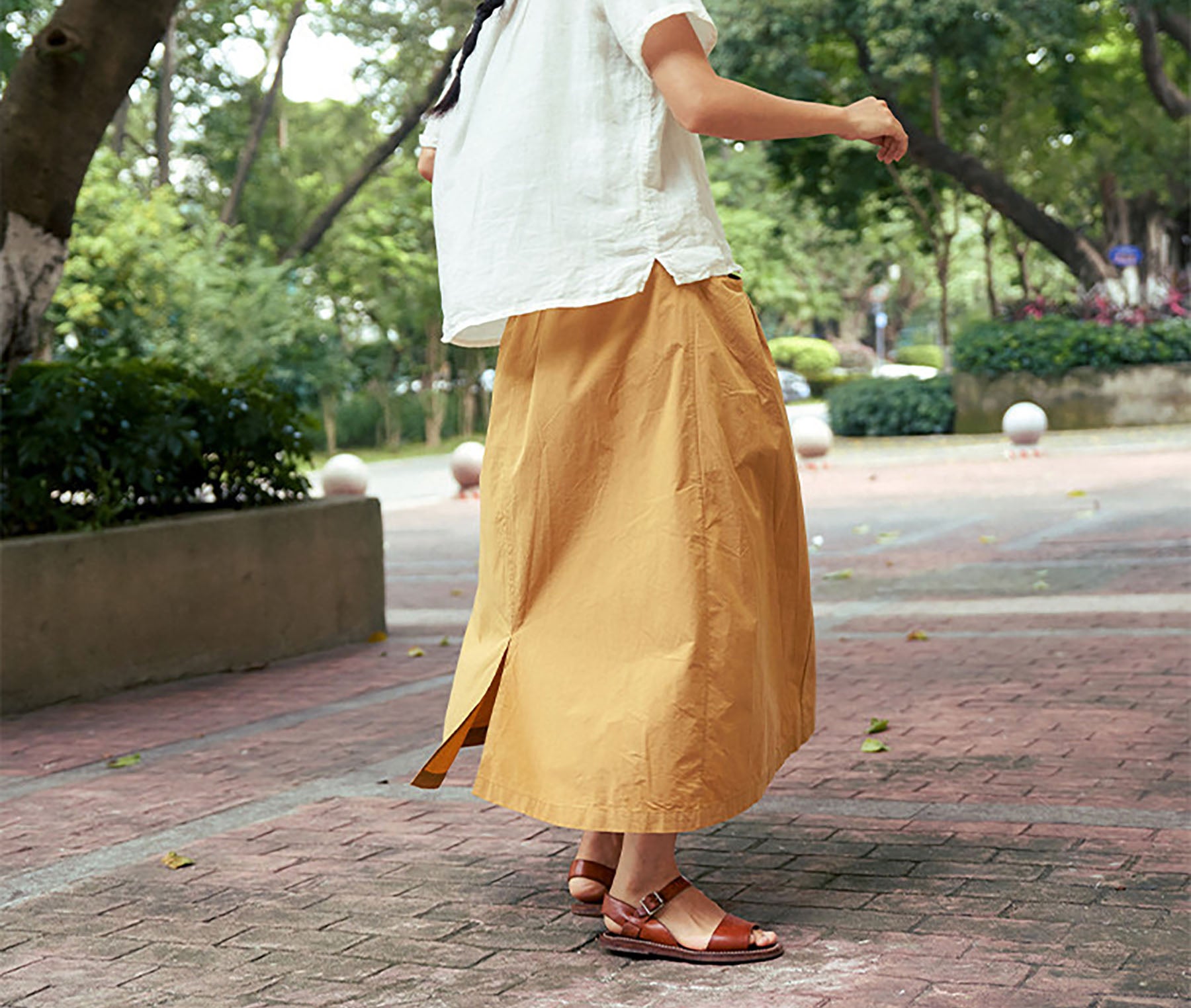 edoa High-density Pure Cotton Midi Skirt