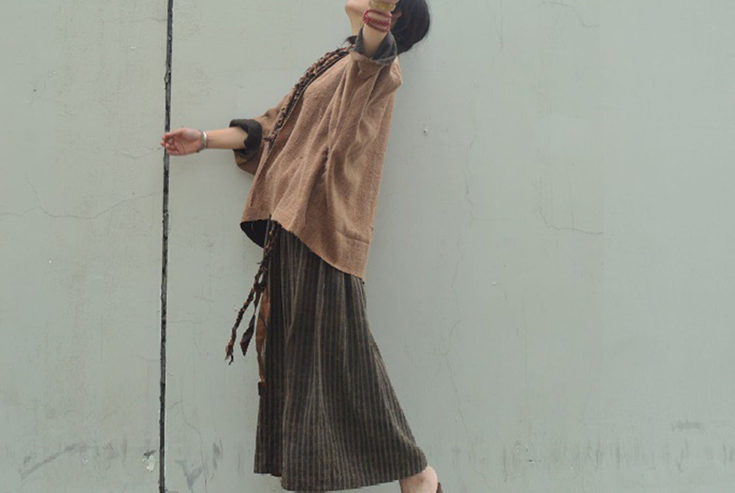 edoa Reversible Mud Tussah Silk Braided Cardigan