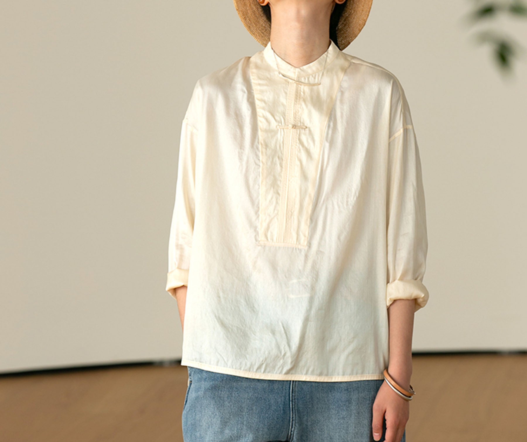 edoa Dupioni Tussah Silk Chinese Blouse