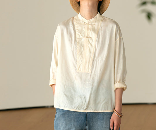 edoa Dupioni Tussah Silk Chinese Blouse
