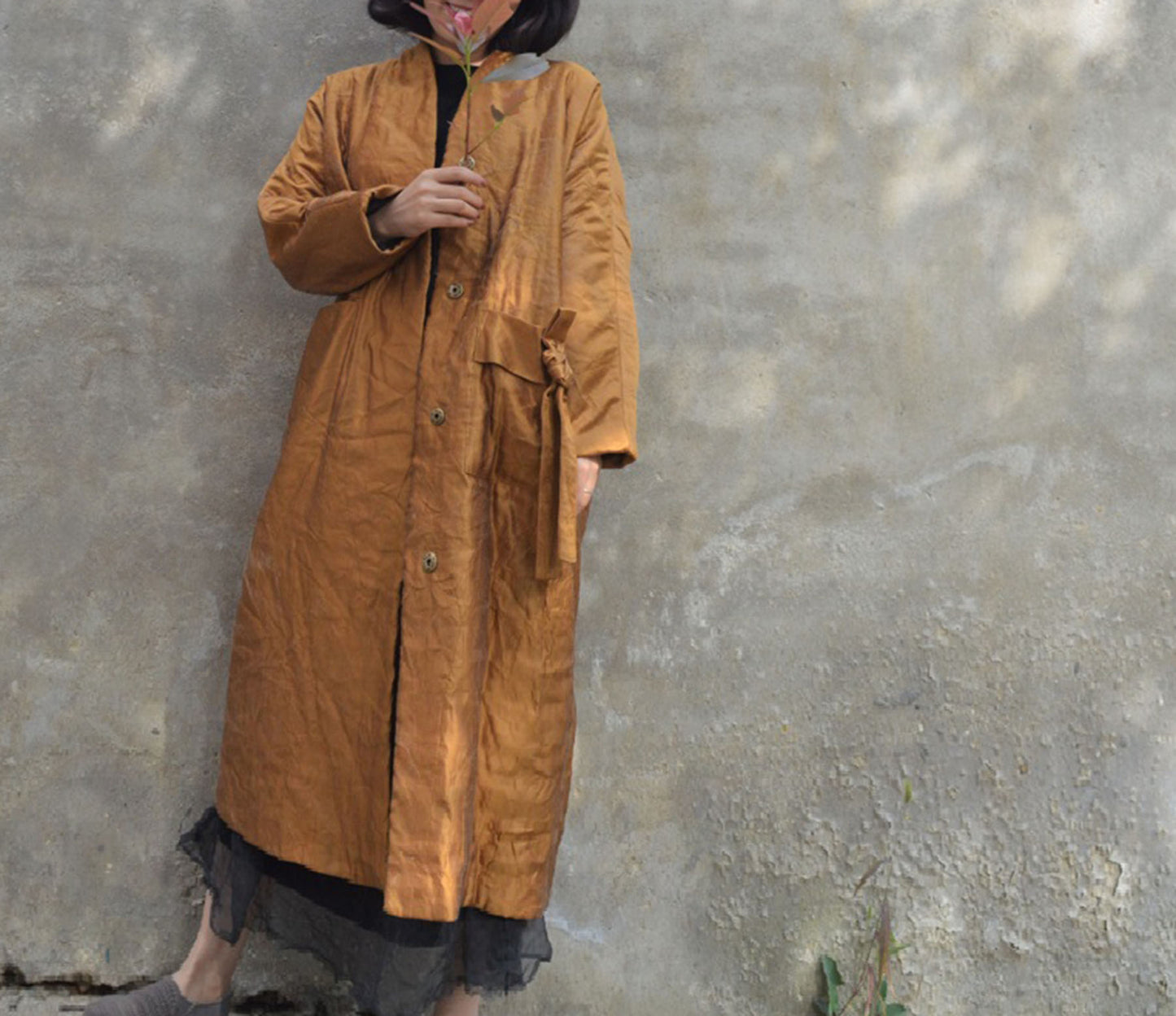 edoa Distressed Dupioni Silk Quilted Coat