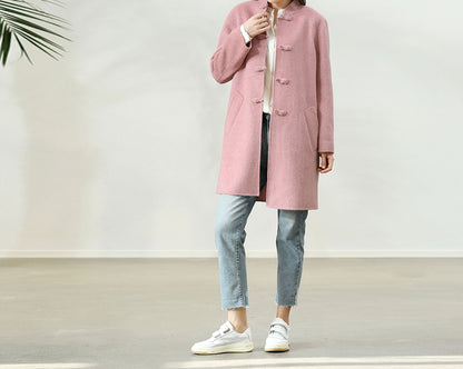 edoa Pink Double-faced Wool Chinese Coat 