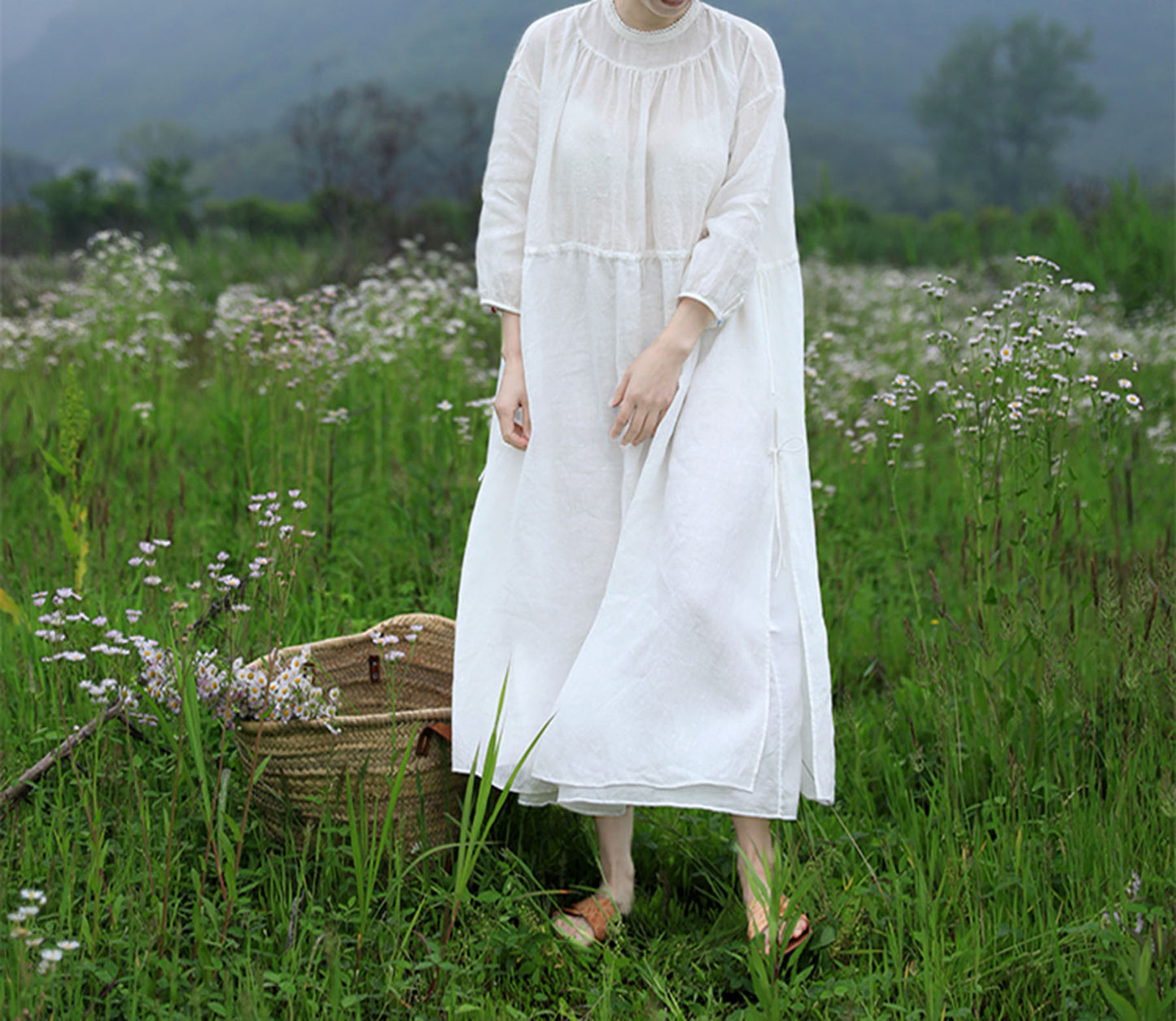 edoa High Counted French Linen Victorian Dress