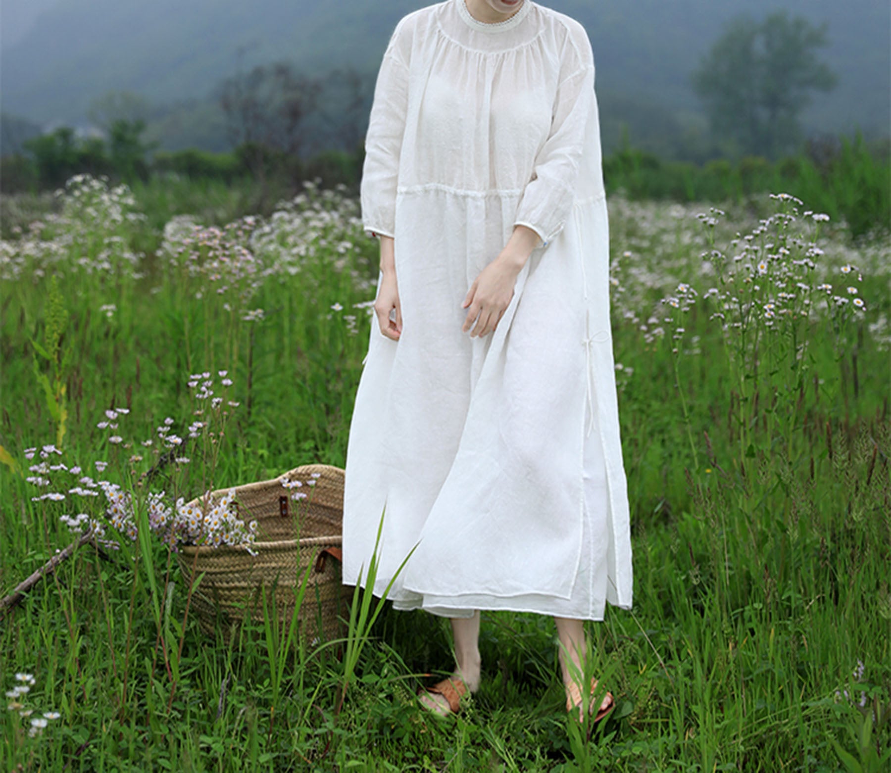 edoa High Counted French Linen Victorian Dress