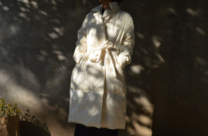 edoa Dupioni Silk Goose Down Long Coat 