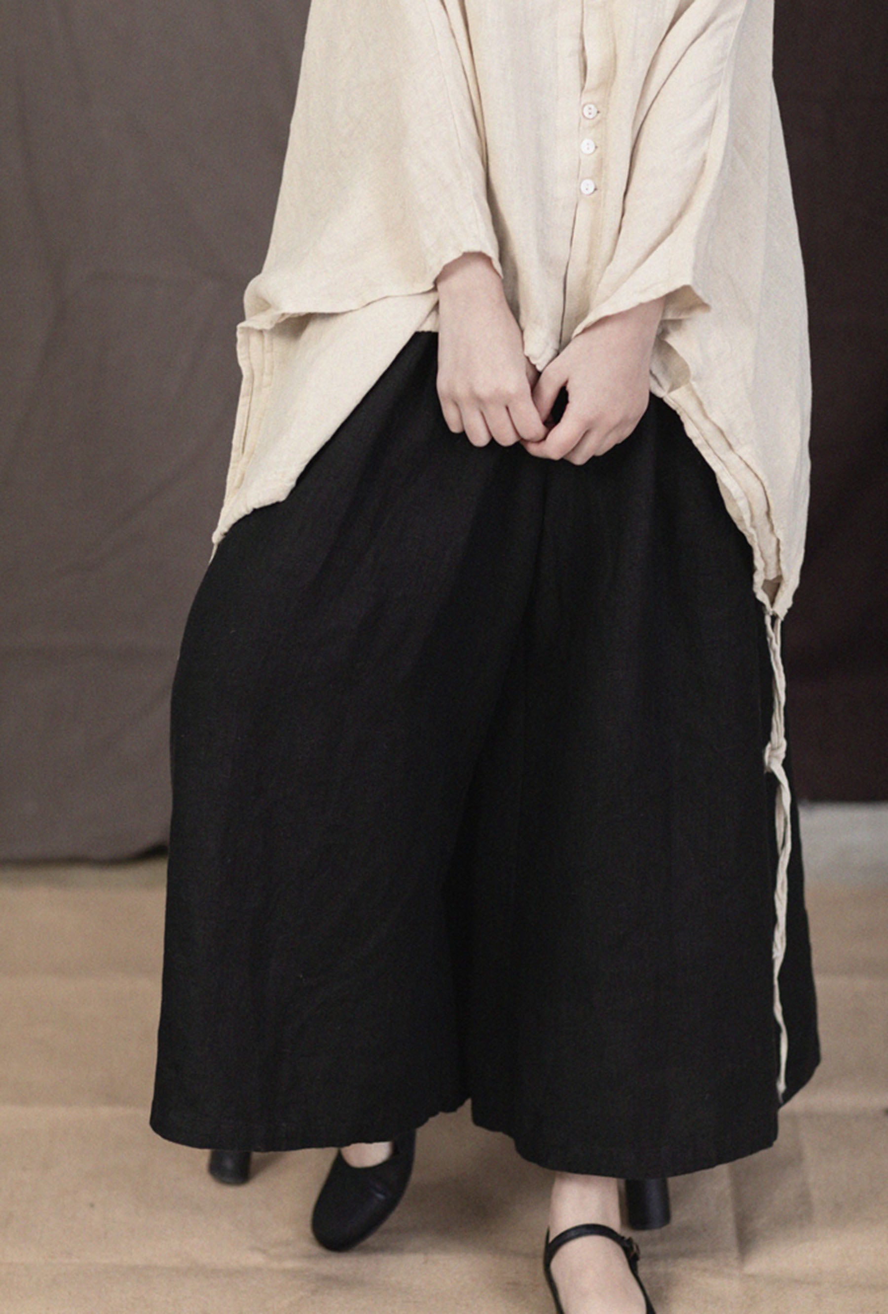 edoa Linen Wide Leg Culotte Pants