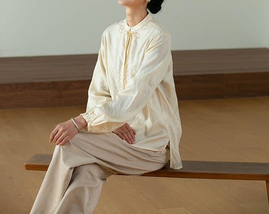 edoa Dupioni Tussah Silk Tie Blouse
