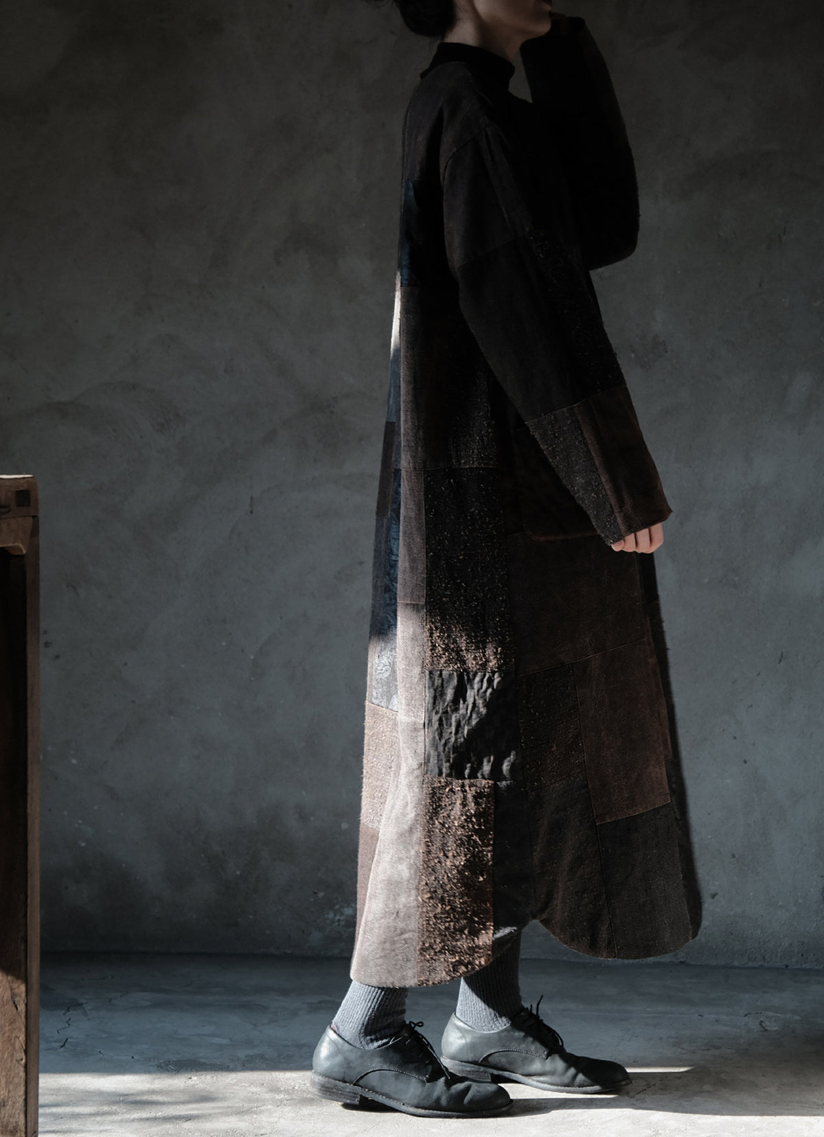 edoa Mud Tussah Silk Goose Padded Patchwork Gown