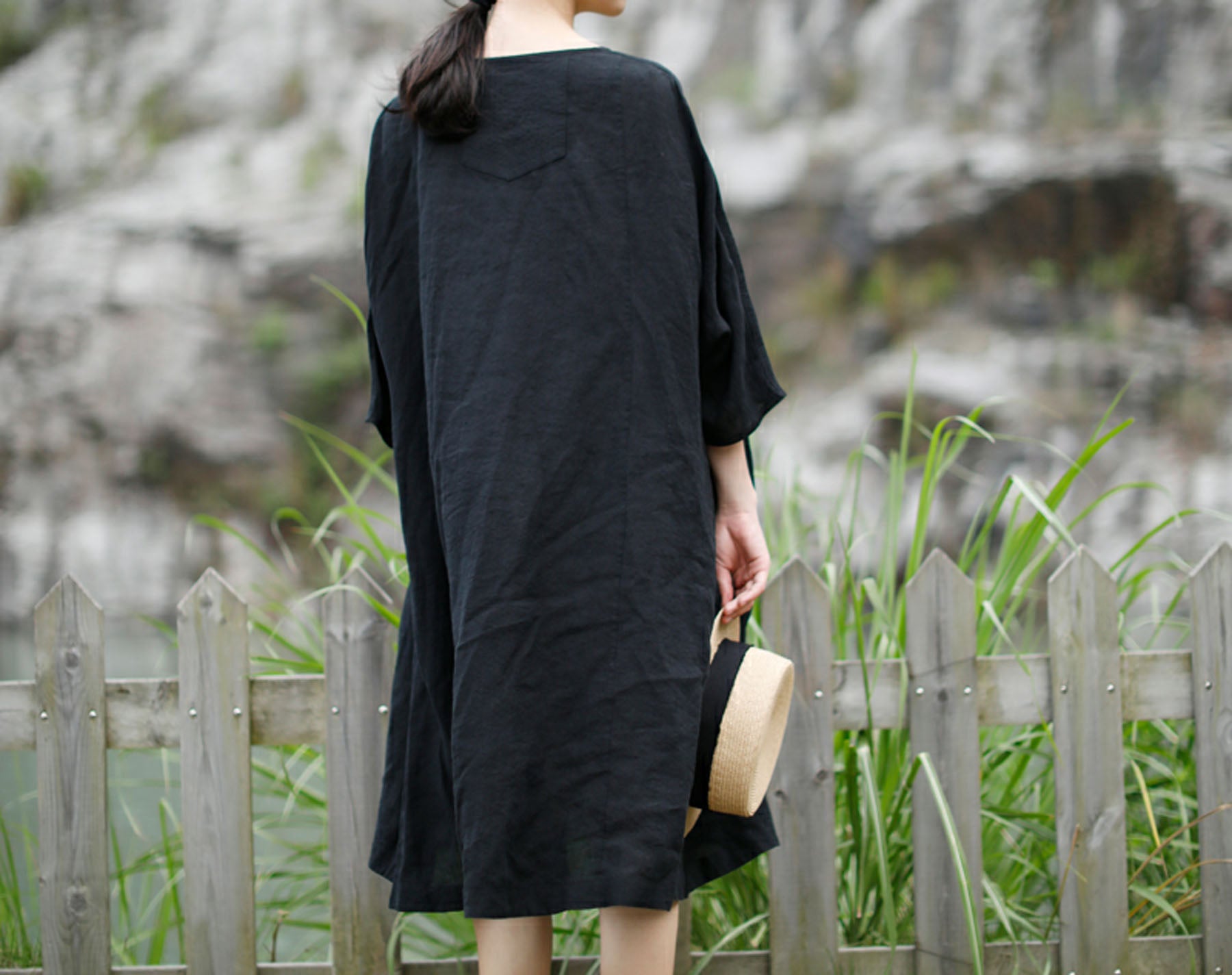 edoa 3/4 sleeves A-line Linen Tunic