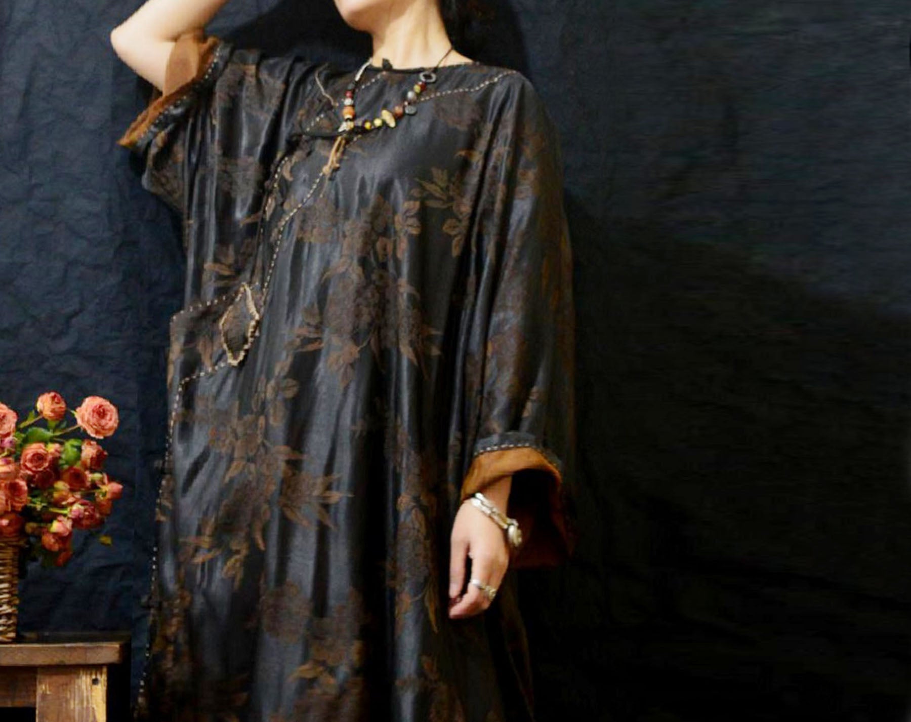edoa Mud Silk Rayon Blend Jacquard Qipao