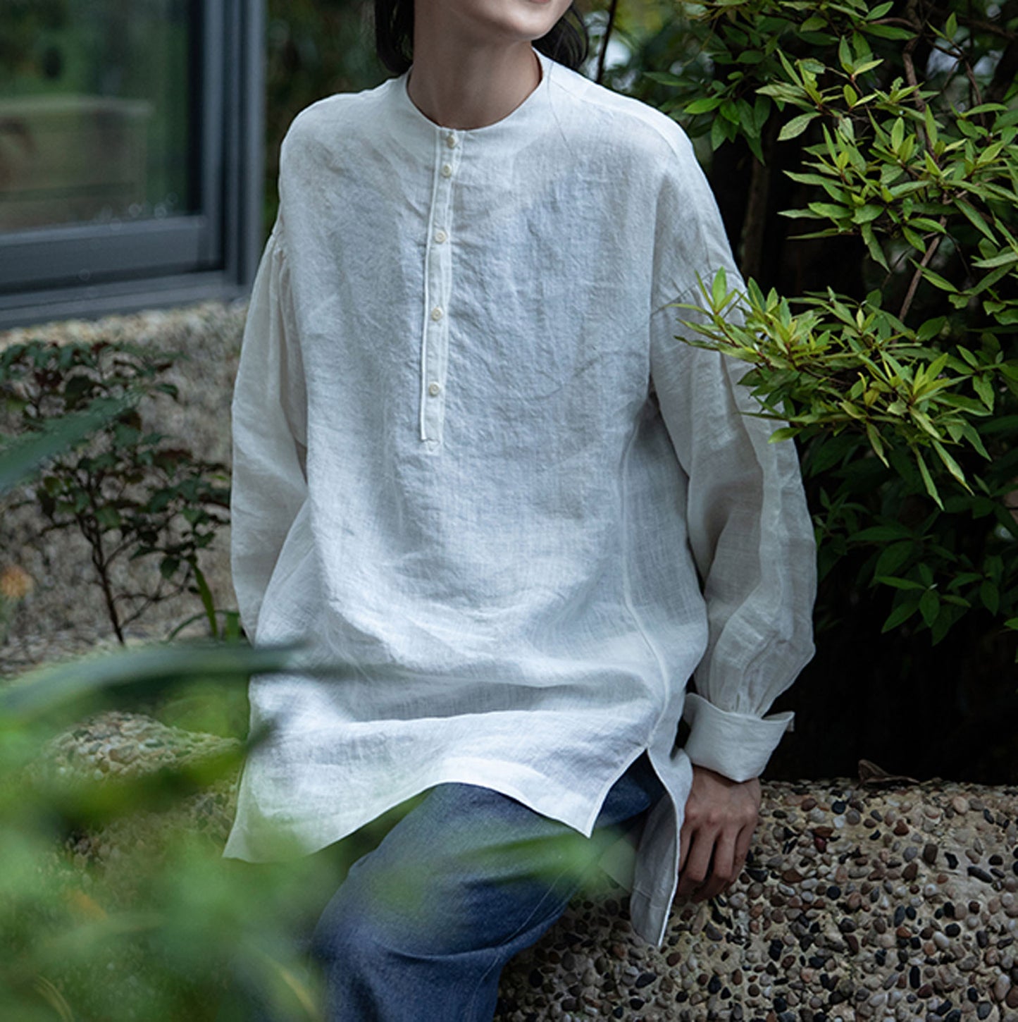 edoa Modified Washed Linen Cheongsam Top