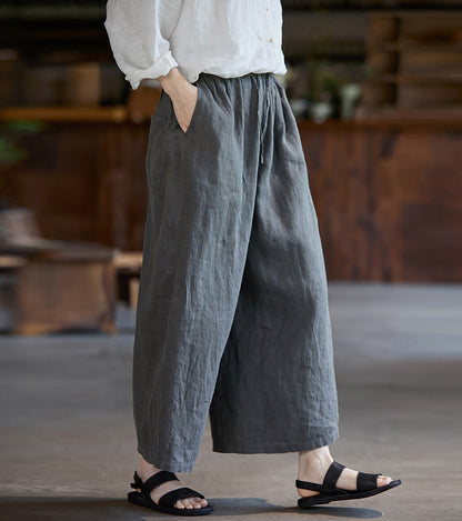 edoa Gray Linen Wide Leg Pants
