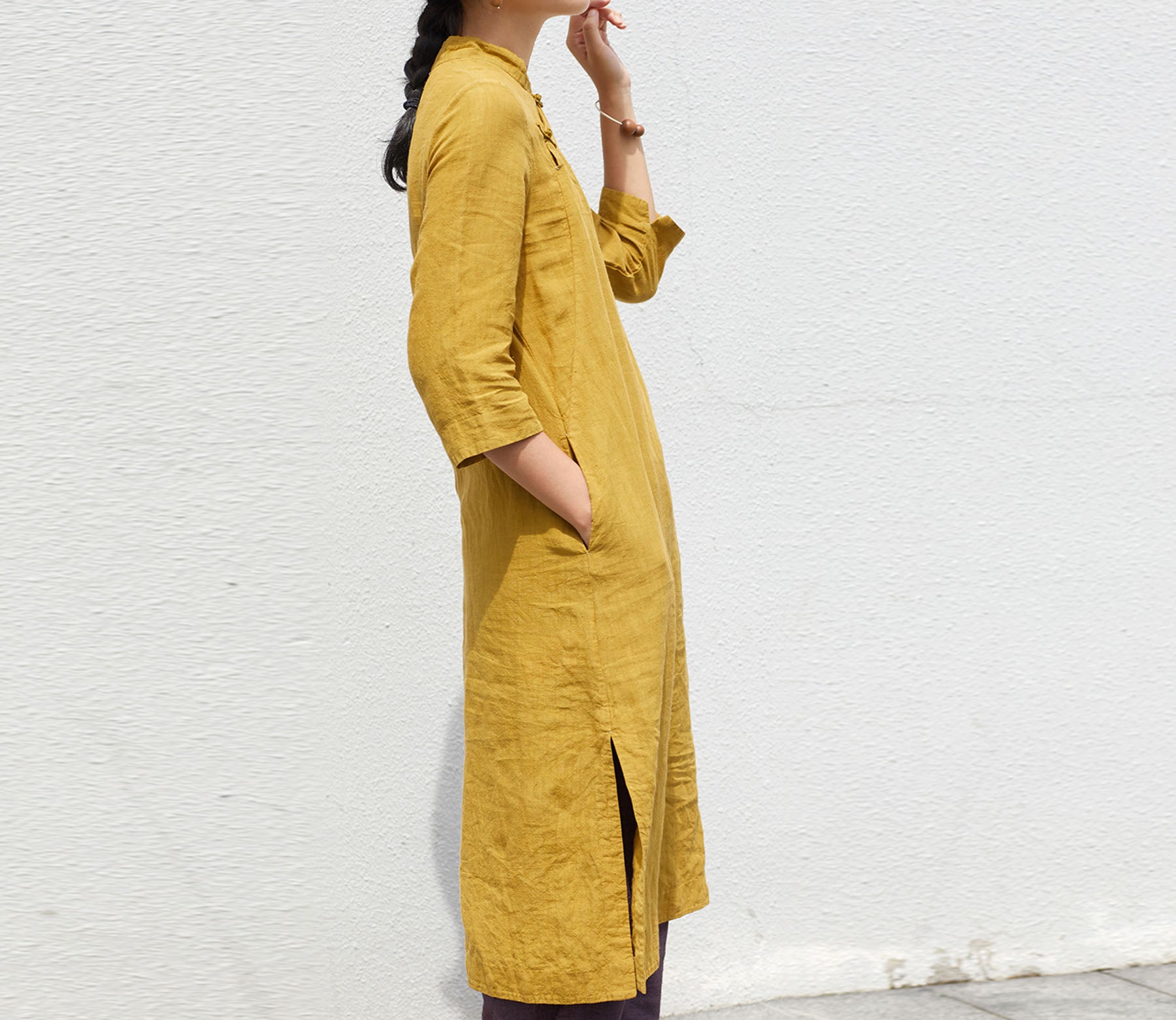 edoa French Linen Qipao Dress