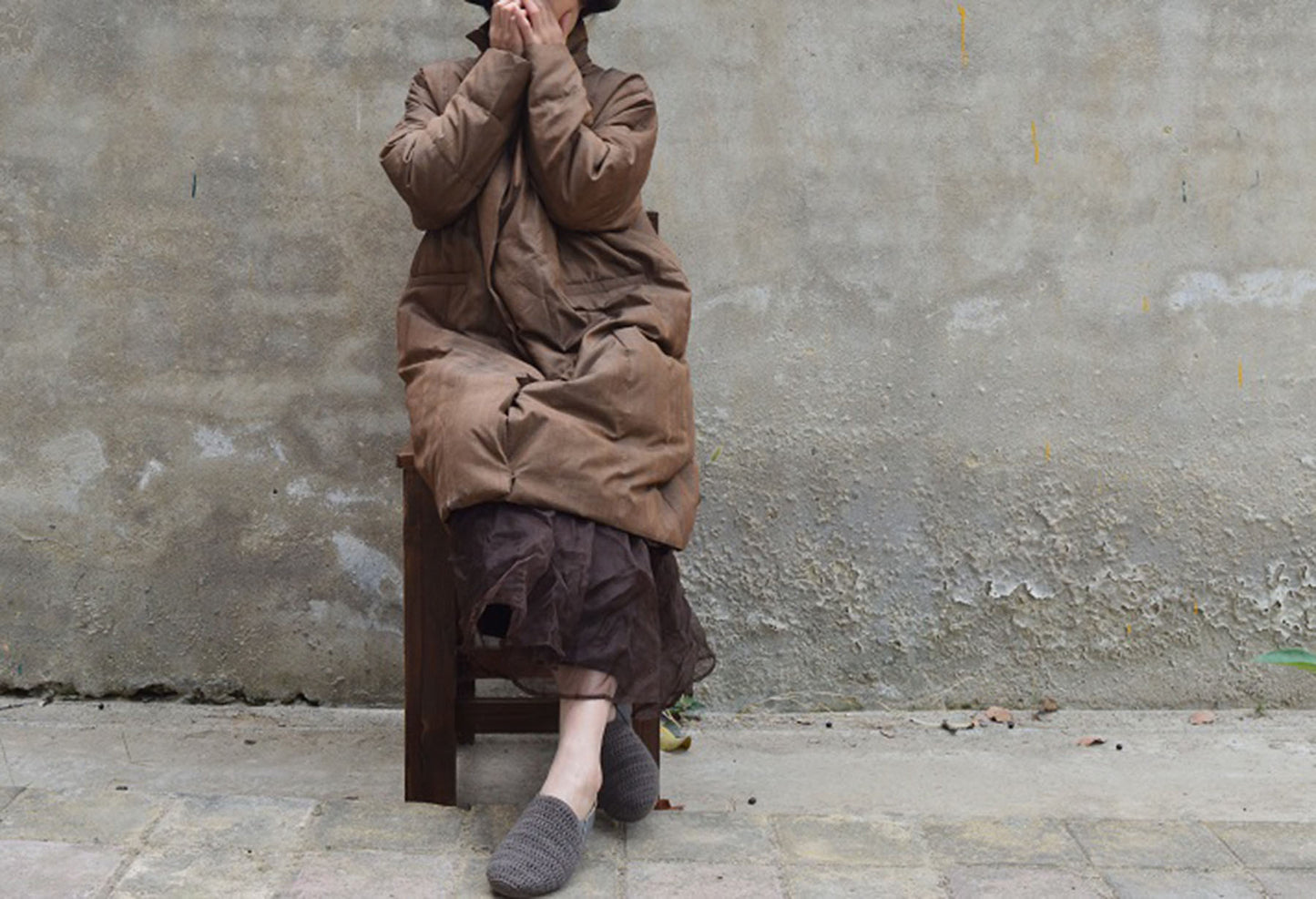 edoa Loose Fitting Dupioni Silk Cocoon Shape Down Coat