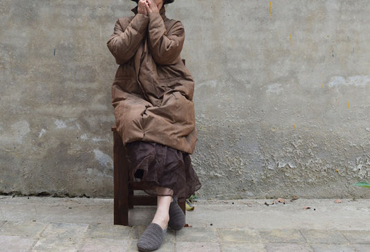 edoa Loose Fitting Dupioni Silk Cocoon Shape Down Coat