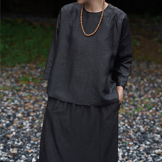 edoa Intangible Cultural Heritage Cracked Mud Silk Crew Neck Pullover Top