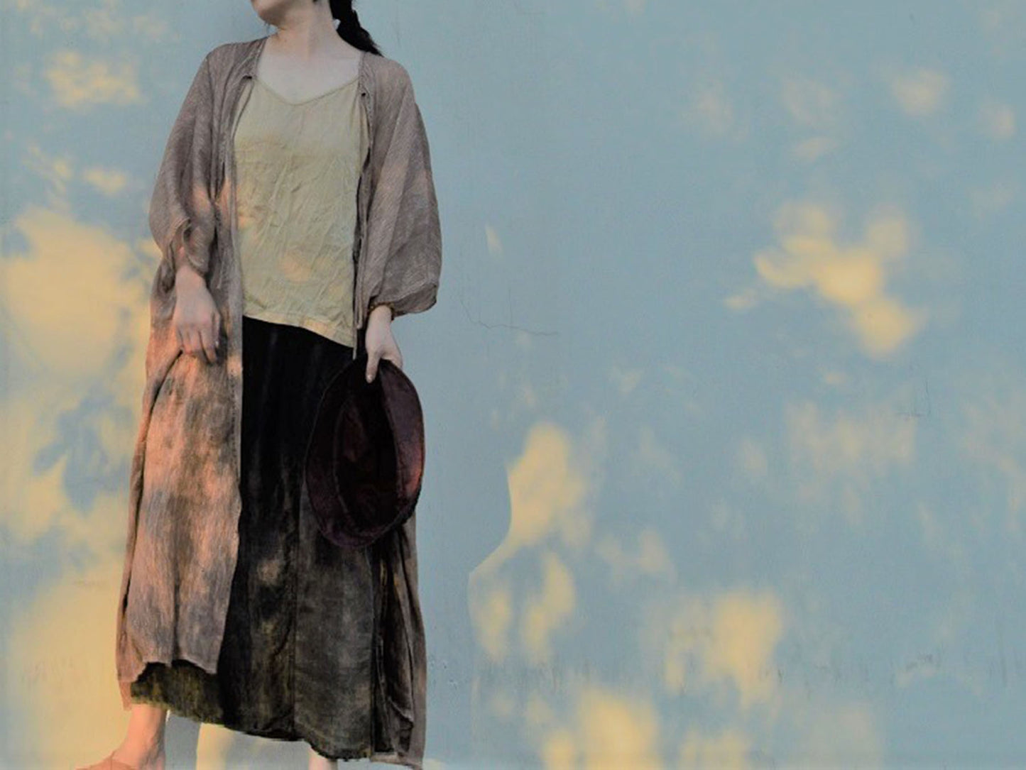 edoa Plant Dyed Silk Linen Blend Duster Coat 