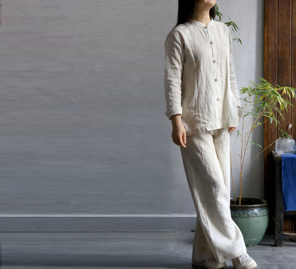 edoa Flax Linen Wide Leg Pants