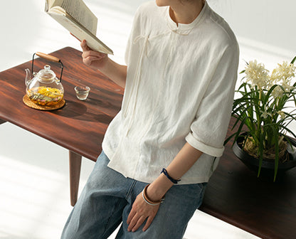 edoa Washed Linen Modified Chinese Blouse 