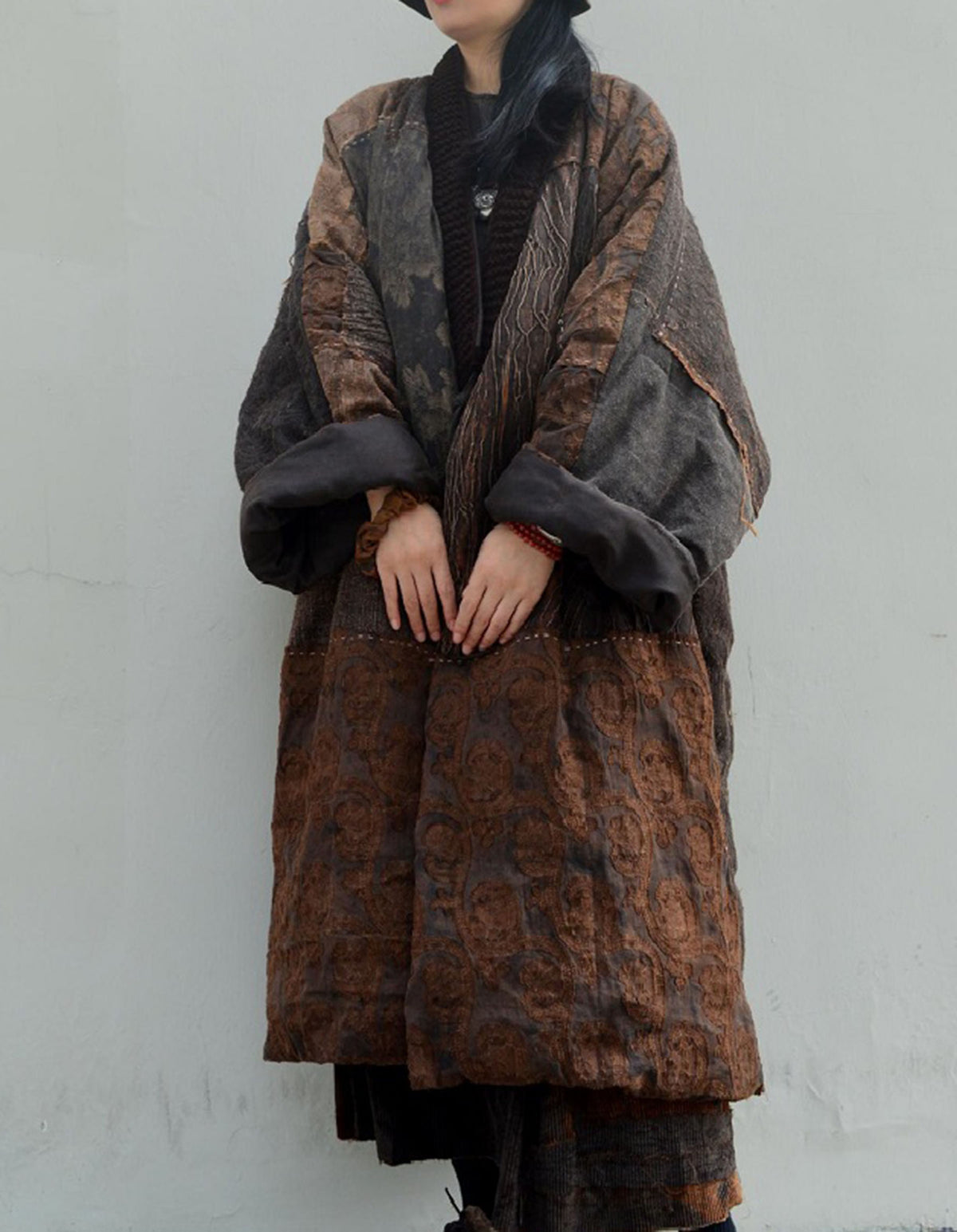 edoa Mud Tussah Silk Goose Down Boro Coat
