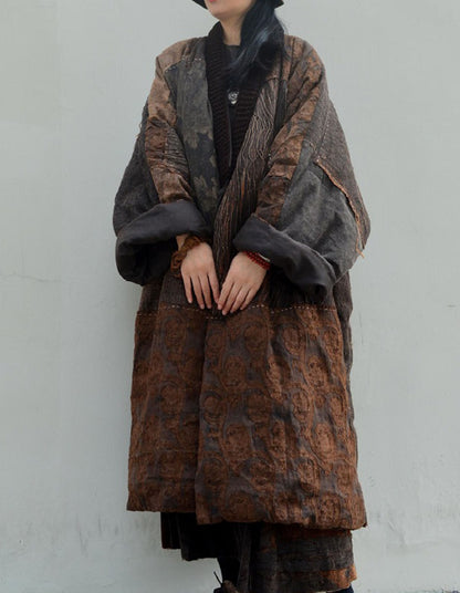edoa Mud Tussah Silk Goose Down Boro Coat