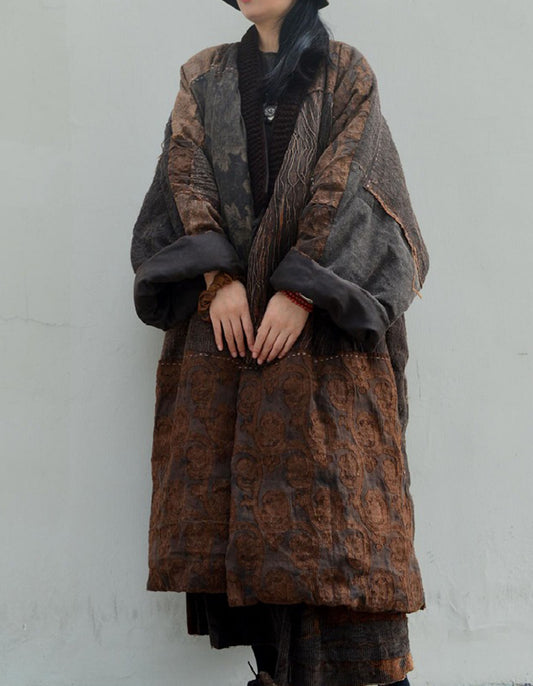 edoa Mud Tussah Silk Goose Down Boro Coat
